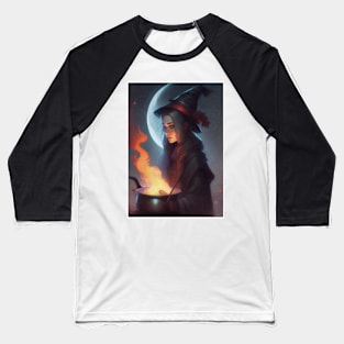 Halloween Witch With Brewing Cauldron Baseball T-Shirt